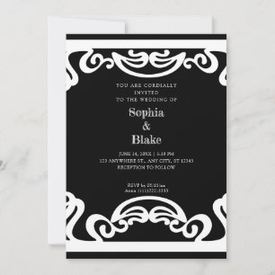 Convite Arte Deco Simples Preto e Branco para Casamento