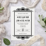 Convite Arte Deco Vintage Retro Black Frame White Casament<br><div class="desc">Este design de Convite para Casamento Branco de Arte Retrorna Moderna Vintage Deco Black Frame será uma escolha perfeita se você estiver procurando por um sentimento vintage, retrô e elegante. O design é simples, mas ousado, apresentando um fundo branco com um quadro preto, que faz uma declaração instantânea. Ele é...</div>