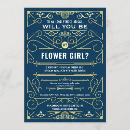 Convite Arte Deco Você Será Minha Menina Dourada Azul