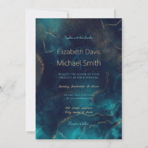 Convite Arte Dourada a álcool Azul Profundo Mar Azul