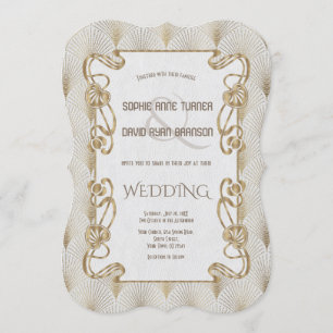 Convite Arte Dourada e florescente Excelente Gatsby Weddin