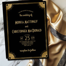 Arte Dourada Negra Deco Simples Vintage Casamento 