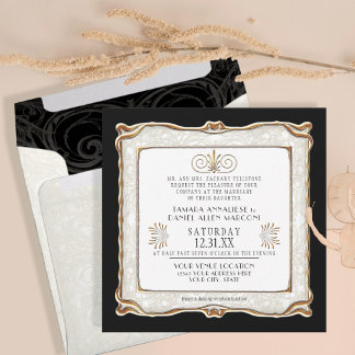 Convite Arte Elegante Deco Dourado Nouveau Gatsby Casament
