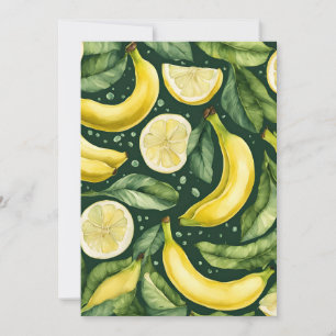 Convite Arte em Aquarela de Bananas Frescas e Fatias de Li