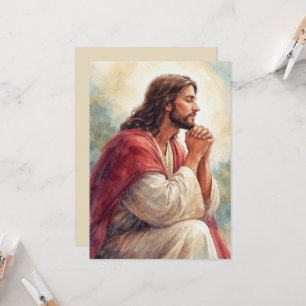 Convite Arte em Aquarela de Jesus em Oração   Fé Cristã