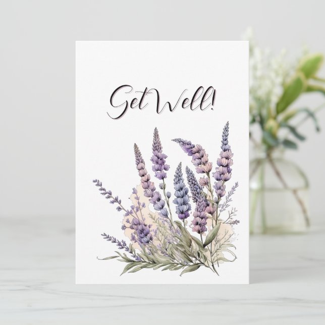 Convite Arte em Aquarela Flores de Lavanda para Melhoras (Em pé/Frente)