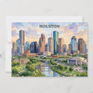 Convite Arte em Aquarela Retro Houston Texas