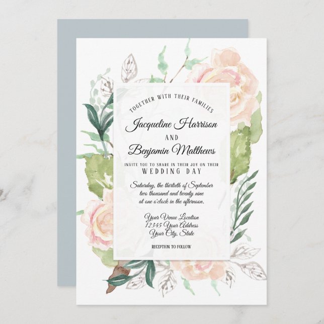 Convite Arte em Aquarela Sofisticada com Tom Pastel Flor d (Frente/Verso)