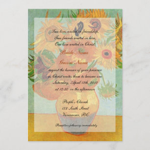 Convite Arte fina VAn Gogh girassóis casamento cristão