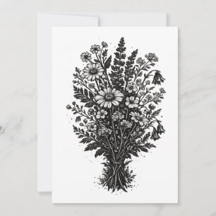 Convite Arte floral botânica linocut de flores silvestres