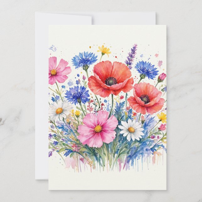 Convite Arte Floral de Buquê de Prado de Flores Silvestres (Frente)