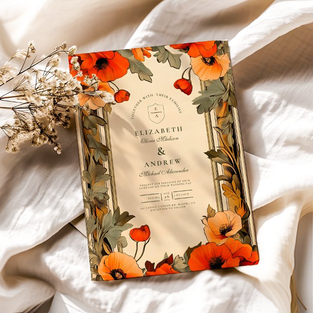 Convite Arte Floral Decorativa Nouveau Casamento Poppy (Criador carregado)