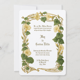 Convite Arte Floral Elegante Art Nouveau Borda Casamento