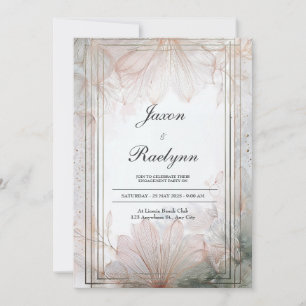 Convite Arte Floral Etérea em Linhas Dourado Rosa Casament