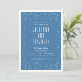 Convite Arte Floral Modern Boho Desenho Casamento Azul