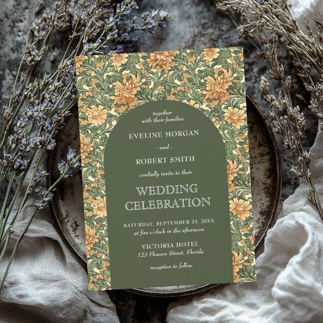 Convite Arte floral moderna Nouveau William Morris casamen (Modern floral Art Nouveau William Morris wedding Invitation)