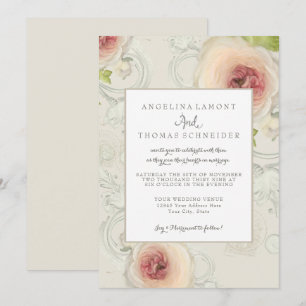 Convite Arte Floral Moderna Peony Scrollwork Flor