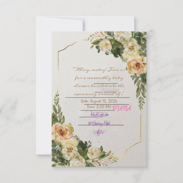 Convite Arte floral pastel com TWIGS NEVES BABY GIRK SHOWE (Frente)