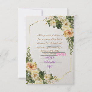 Convite Arte floral pastel com TWIGS NEVES BABY GIRK SHOWE