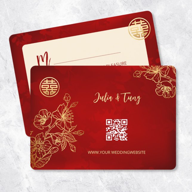 Convite Arte Floral RSVP Casamento Chinês (Criador carregado)