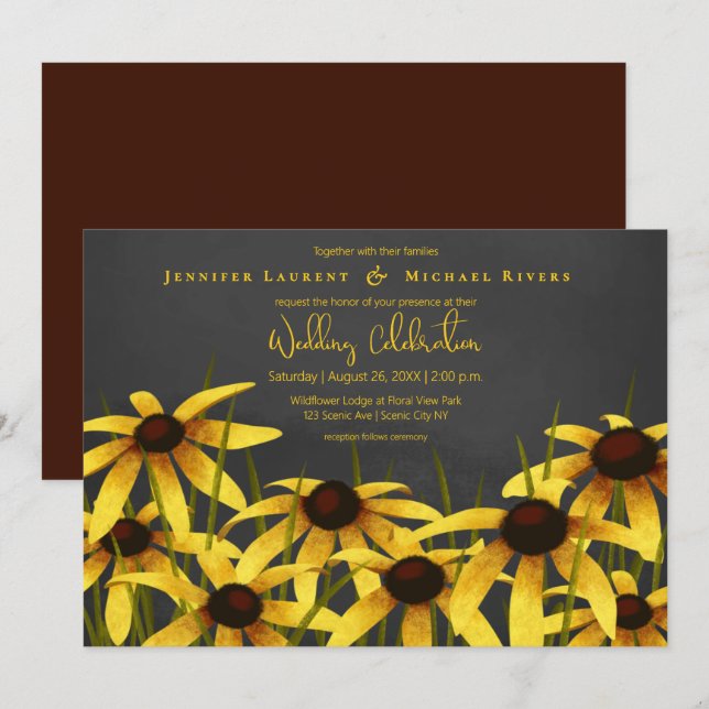 Convite Arte giz Black Eyed Susans para o casamento da rel (Frente/Verso)