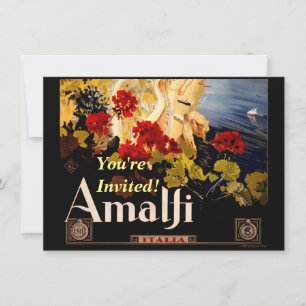 Convite Arte Gráfico de Poster de Viagem Vintage Amalfi It