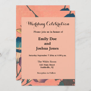 Convite Arte Hokusai Clássica de Flor Rosa