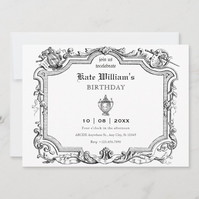 Convite Arte linear artística vintage (Frente)