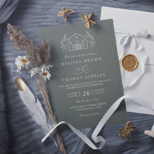 Convite Arte Linear Celebração de Casamento Rústica em Ver