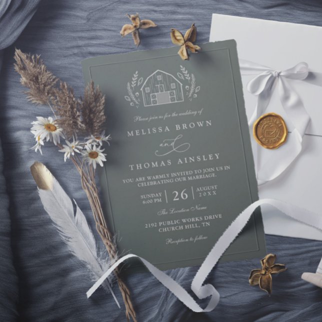 Convite Arte Linear Celebração de Casamento Rústica em Ver (Criador carregado)