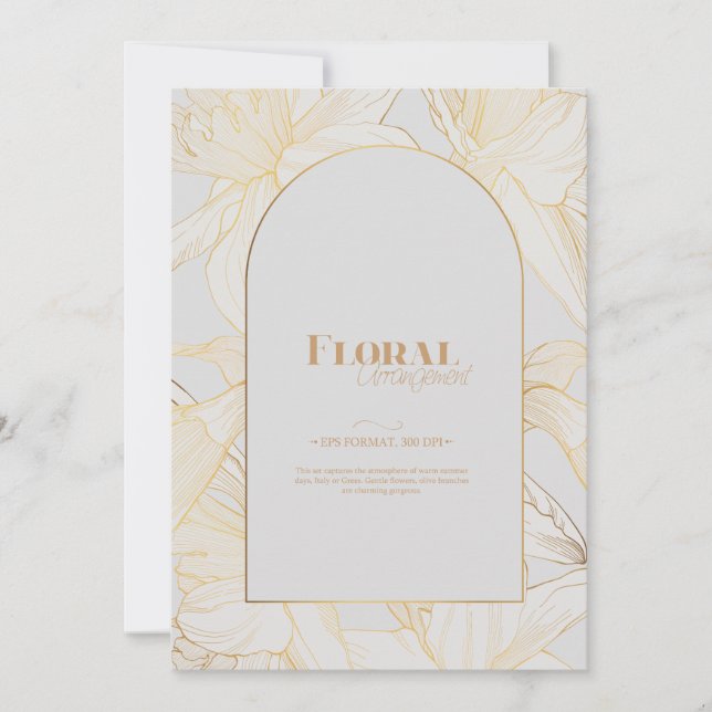 Convite Arte linear de flores de narcisos da primavera. (Frente)