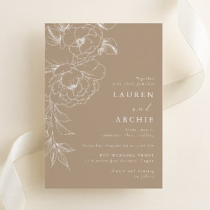 Convite Arte Linear Floral Casamento Elegante