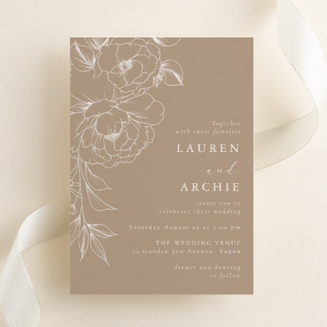 Convite Arte Linear Floral Casamento Elegante (Criador carregado)