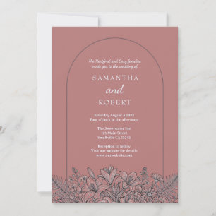 Convite Arte Linear Floral Casamento Rosa Poeirento