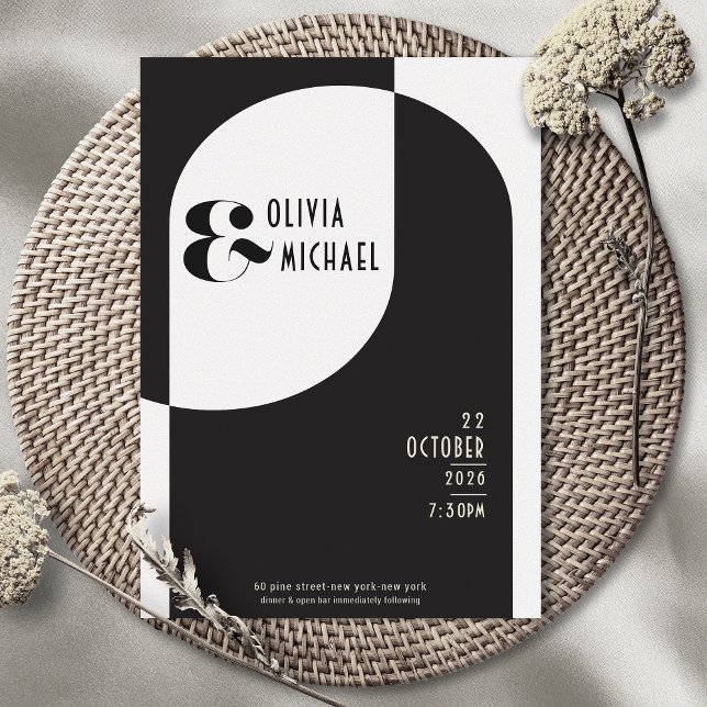 Convite Arte Moderna Deco Casamento Preto Branco (Criador carregado)