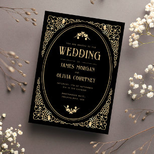 Convite Arte Moderna Deco Casamento Preto e Dourado