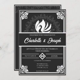 Convite Arte Moderna Deco Swan Casamento Branco e Negro