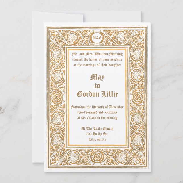 Convite Arte Nouveau 1895: Casamento Foliar e Fronteira Fl (Frente)