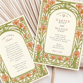 Convite Arte Nouveau Coral Lily Casamento Arquitetônico