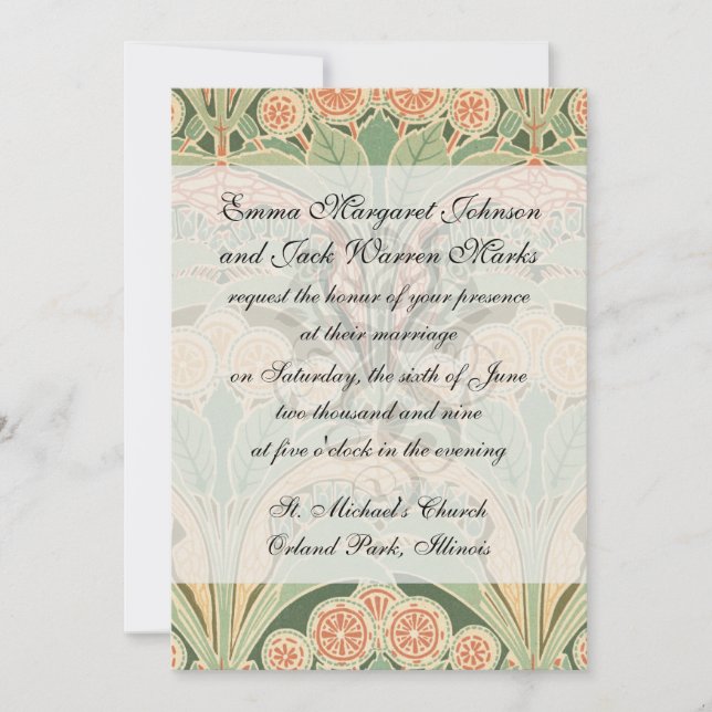 Convite Arte nouveau de jardim bontanista ornamentado (Frente)