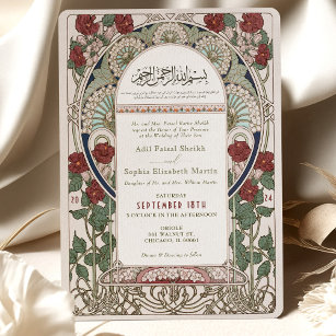 Convite Arte Nouveau Mucha de Casamento da Burgundia Islâm