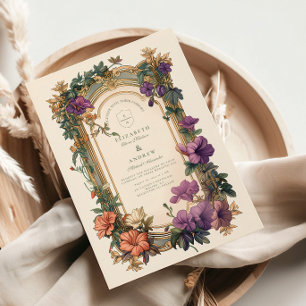 Convite Arte Nouveau Ouro Arch Casamento Floral