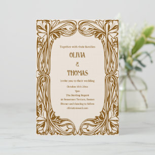 Convite Arte Nova Antiga Casamento Marrom Ornate