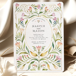 Convite Arte Nova Fantasia Freesias Boda Dourada