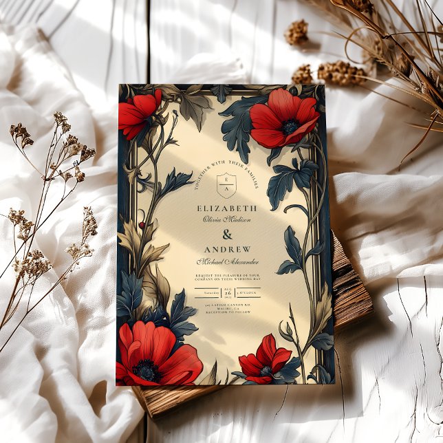 Convite Arte Nova Floral Decorativa para Casamento (Criador carregado)