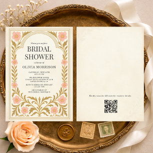 Convite Arte Nova Floral Vitoriana Código QR Chuveiro de N