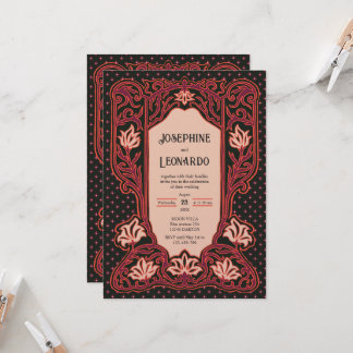 Convite Arte Nova Gótica Escura Floral Vintage