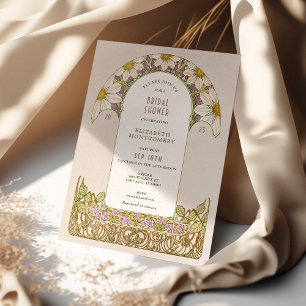 Convite Arte Nova Margaridas Lavanda Roxa Casamento