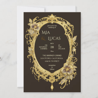 Convite Arte Nova Moldura Floral Ouro Luxo casamento