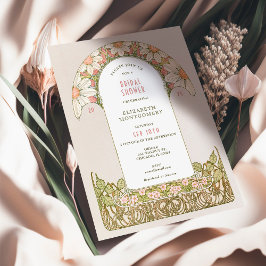 Convite Arte Nova para Chá de Noiva em Rosa Poeirento com 